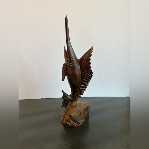 Hand-Carved Polished Ironwood Marlin Swordfish Deep Sea Statue Figurine - Picture 2 of 5